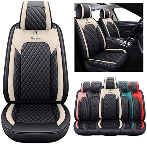 Aierxuan Front Seat Covers for Cars Leather Waterproof Universal Fit for Kia Soul Sorento Optima Sporage Mazda Toyota Chr Prius Venza Fj Cruiser Jeep Wrangler(2 PCS Front, Black-Beige)