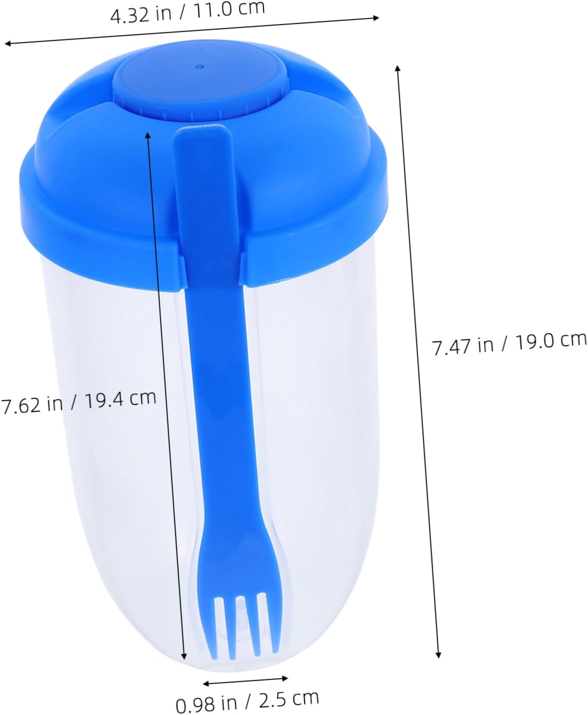 Portable Blue Plastic Salad Shaker Cup with Fork for Lunch