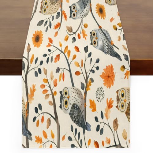Chemin de table chouette et oiseau mignon floral 33x183 cm pour decoration de table de salle a manger - 2