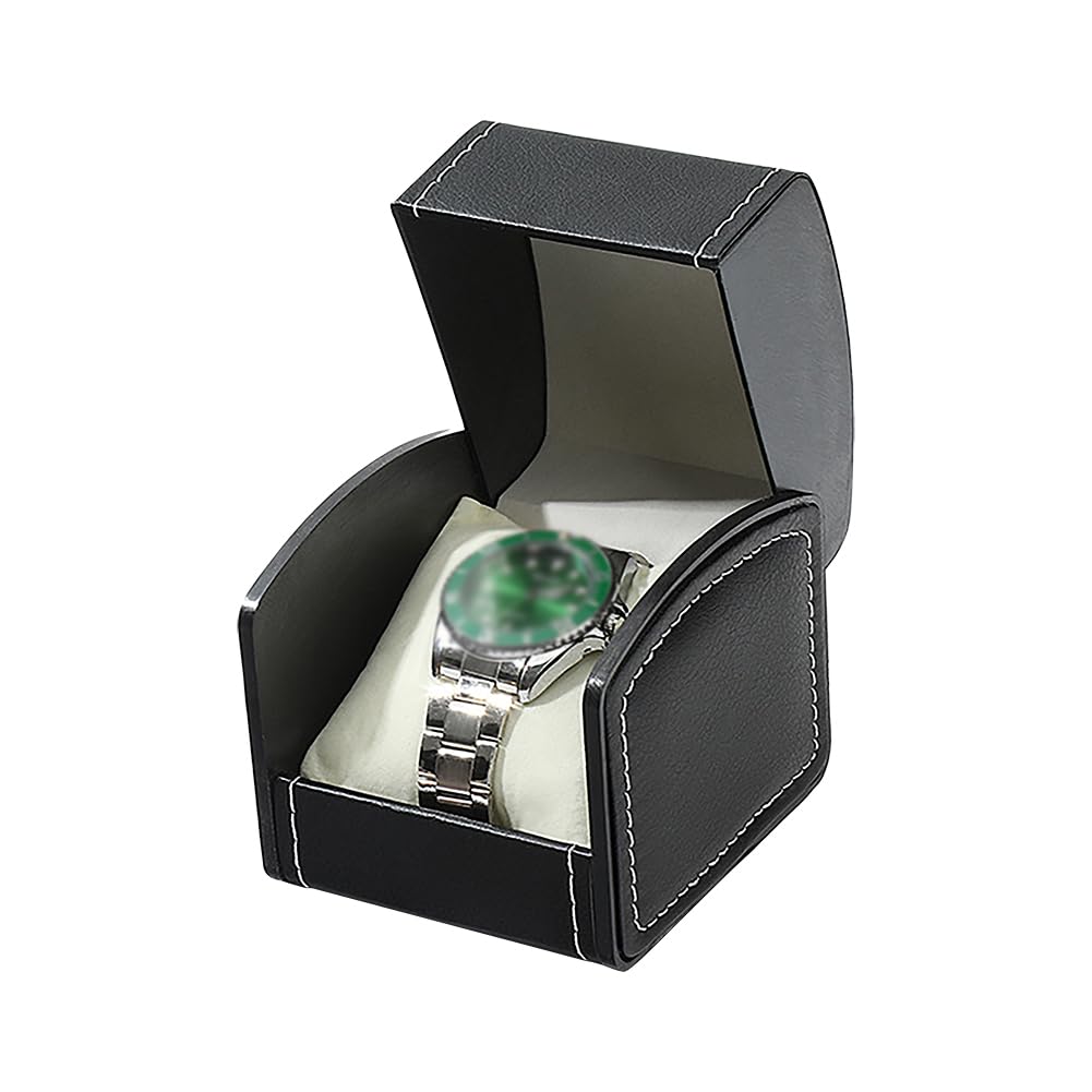 HugeDE Single PU Leather Watch Box Portable Travel Watch Case Bracelet Holder Box Watch Storage Gift Box Wristwatch Display Case with Removable Cushion Black