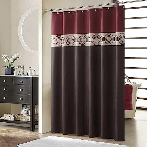 BESTRIPES Fabric Shower Curtain, Brown and Burgundy Color Block Cloth Shower Curtains for Bathroom, Waterproof Bathroom Curtains, 62" W x 72" H by BESTRIPES - Used condition - US$13.50
