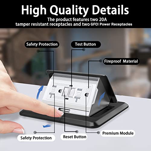 Pop Up Floor Box, Waterproof Floor Outlet Cover Plate Kit 20A Gfci Chargers Tamper-Resistant Receptacle Hidden Electrical Outlet For Kitchen Countertop (Black-Gfci) #TOP2