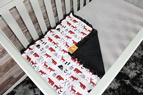 Dear Baby Gear Baby Blankets, Woodland Adventure Bear Moose Lumberjack Plaid, Minky Black, 32 Inches By 32 Inches #TOP1