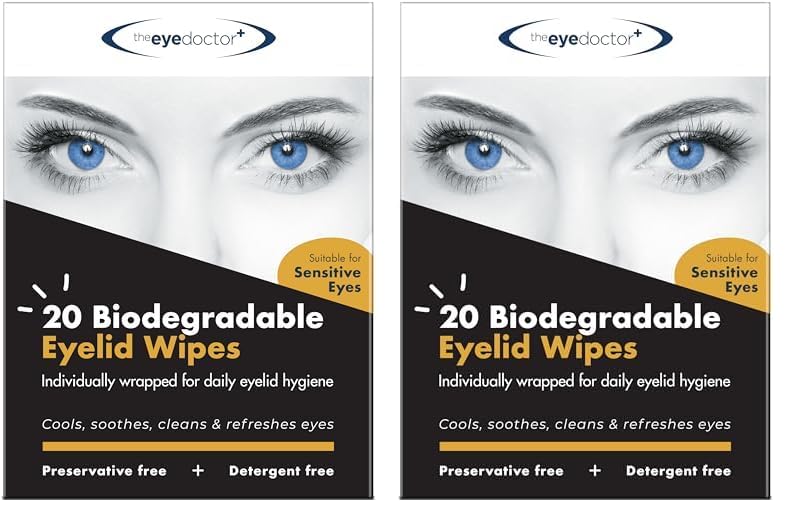 The Eye Doctor Eyelid Wipes - 20 Single Use Eyelid Wipes - Suitable for Sensitive & Dry Eyes, Blepharitis & MGD - Detergent & Preservative Free (Pack of 2)