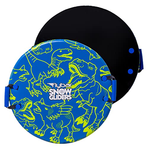 Flybar Kids 26" Foam Saucer Disc Snow Sled with Slick Bottom & PE Core Build for Boys and Girls Ages 5+, Holds Up to 110 Lbs - Blue Dinosaur