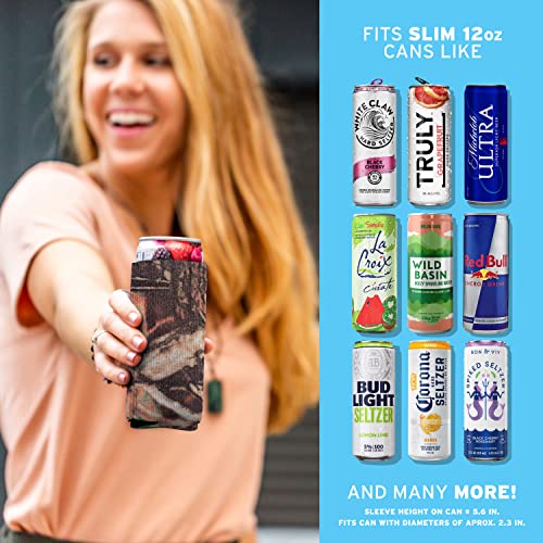 Image of Slim Can Cooler Sleeves (30-Pack) Soft Slim Can Koolie for White Claw Seltzer & Slim Beer - HTV Blanks for Vinyl Projects - Skinny Can Koolies Bulk - Tall Can Coolies for Slim Cans (Natural Camo)