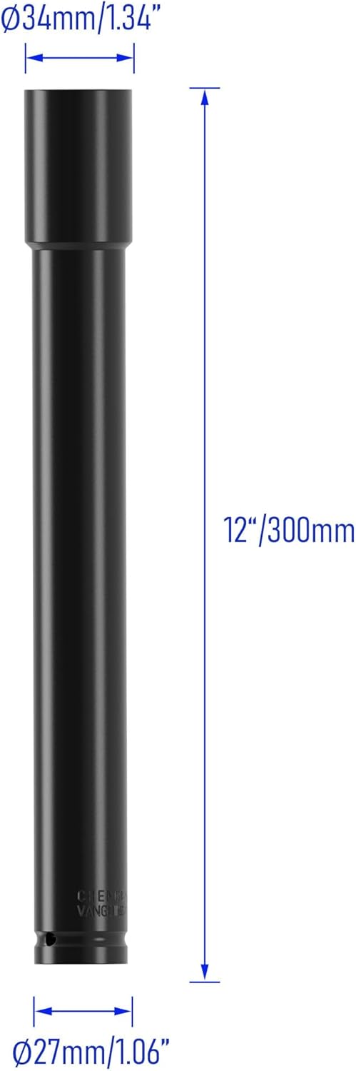 1/2" Inch Drive Socket Accessory Set, 24mm(15/16") Deep 6-Point Impact Socket 12 Inch Length and 1/4 Inch Hex Shank Adapter, Heat-Treated CR-V Deep Impact Socket Kit
