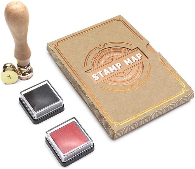 Travel Journal Stamp Map – Map Where You’ve Been - Travel Planner - Contains Maps of Countries, Stamper, Two Colors of Ink And Carrying Case – Great Travel Gift