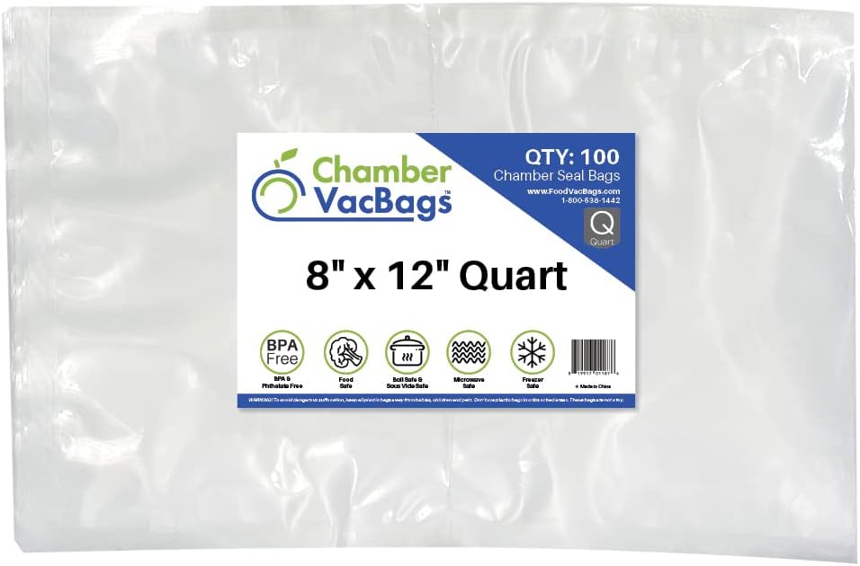 200 Vacuum Chamber Pouches 3-Mil 8" X 12" ChamberVacBags for all Chamber Sealer Machines
