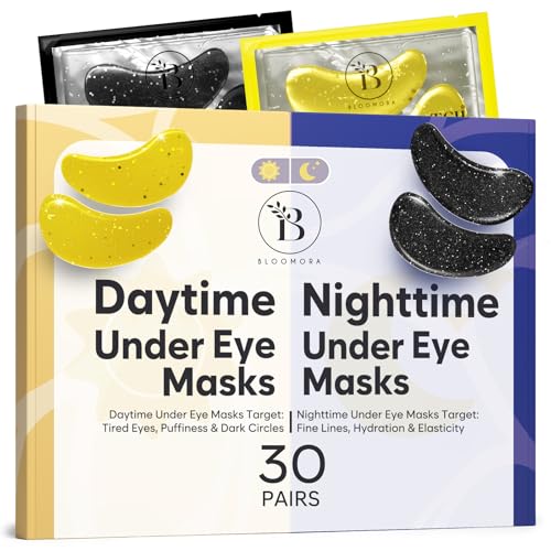 Parches Ojos Bolsas y Ojeras (30 Pares, Día y Noche), Eye Patches Con Cafeína, Colágeno y Ácido Hialurónico, Parches Ojeras y Bolsas, Mascarilla Ojos para Hidratación, Hydrogel Eye Mask