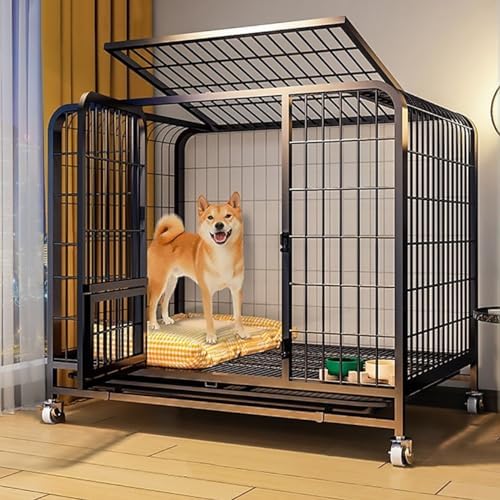 Pet Cages Indoor Enclosure Detachable Metal Wire Kennels Crate Large Extra Exercise Place Cage，Reinforced Dog Crate for Small & Medium Dogs - Metal Square Pipe Kennel with Removable Trays, L