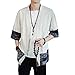 Produktbild ACLCSHM Leichte Kimonojacke Für Herren, Leinen Cardigan Im Vintage Stil Mit Streifen, Haori Jacke Im Chinesischen Stil, Kimono Cardigan Mit Sieben Ärmeln, Vorne Offen, Oberbekleidung, Weiß, XL
