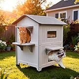 Niche pour chat extérieur à deux étages avec balcon, lit pour chat à...