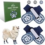 EXPAWLORER Dog Socks to Prevent Licking and Slipping, Winter Dog Shoes for Cold Weather Snow, Paw Protectors for Hardwood Floors Anti-Slip, Dog Booties for Small Medium Large Senior Dogs, Navy Blue S