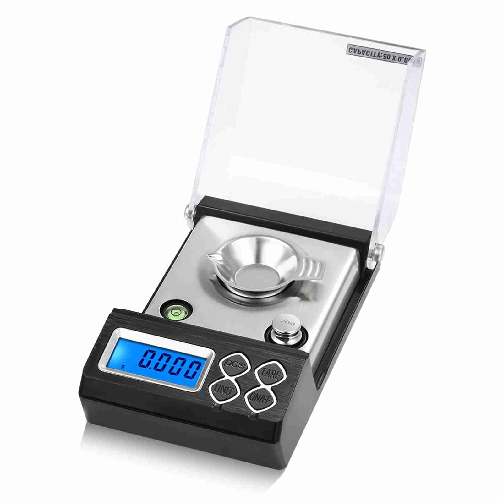HUIOP Bilancia professionale Milligram digitale ad alta precisione 50 g / 0.001 g Bilancia elettronica bilancia a polvere in oro Bilancia oro gioielli carati Bilancia digitale Peso con calibratura Pes