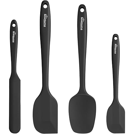 NileHome Silicone Spatula Set, Rubber Spatula High Heat-Resistant Premium BPA-Free One Piece Seamless Design Cooking Spatulas Utensils Set For Kitchen 4pack(Black)