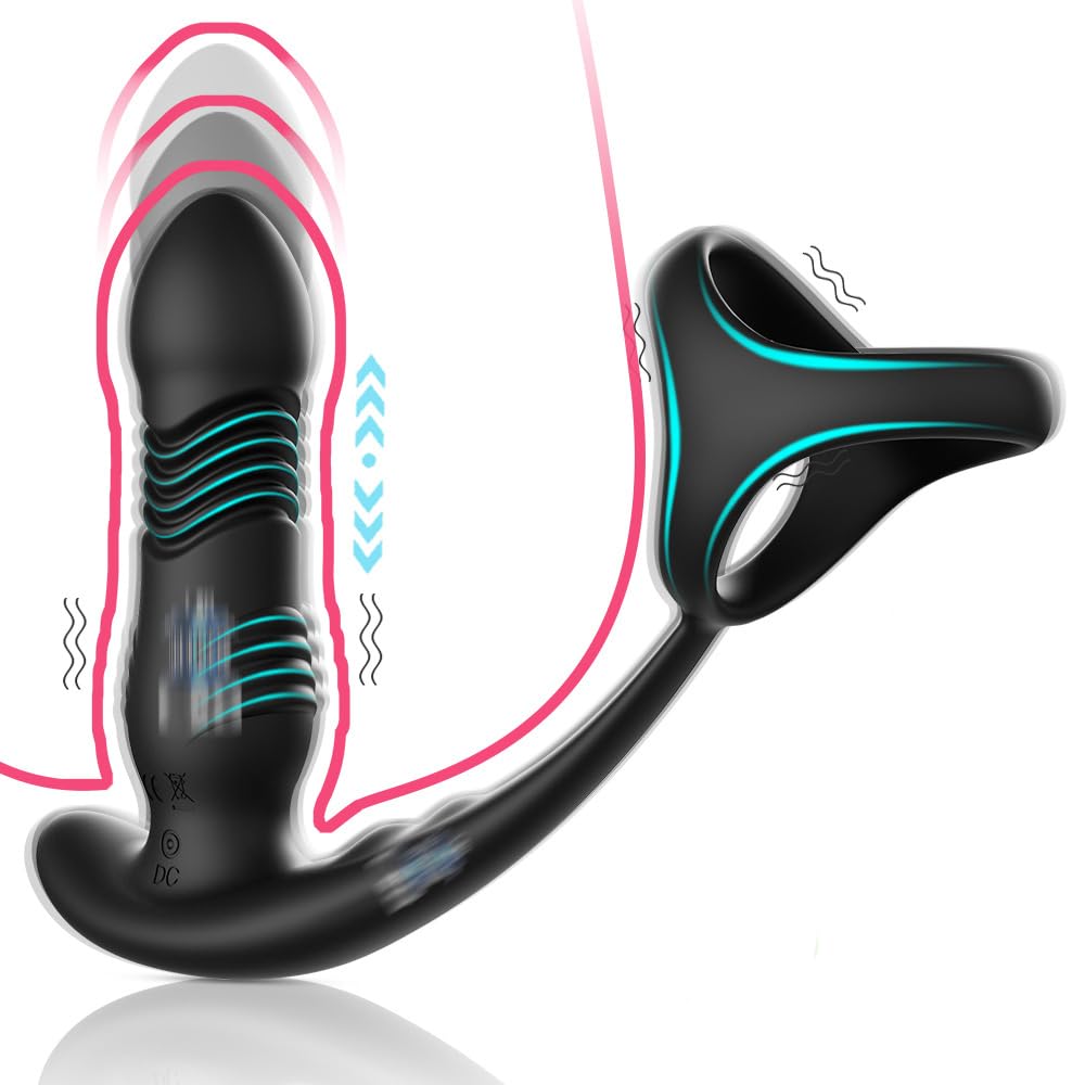 Vibratori anali per uomo, massaggiatore prostata, con 10 vibrazioni, vibratori anali per uomo, funzione d'urto, stimolazione prostatica, vibrazioni prostatiche, uomini con anello per pene