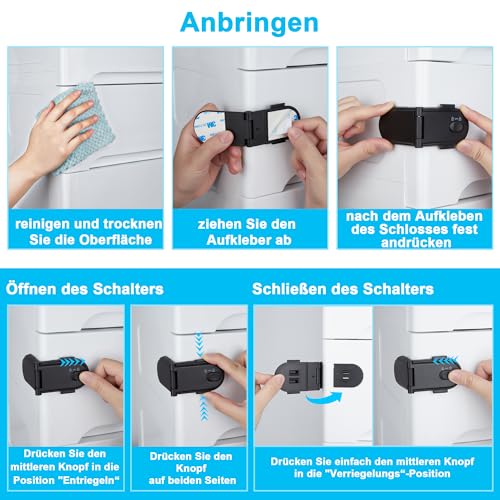 REDTRON Kindersicherung Schrank mit Doppeltem Sicherheitsschalter (4 Pack, Schwarz), kindersicherung kühlschrank mit 3M-Kleber… – Ansicht 4