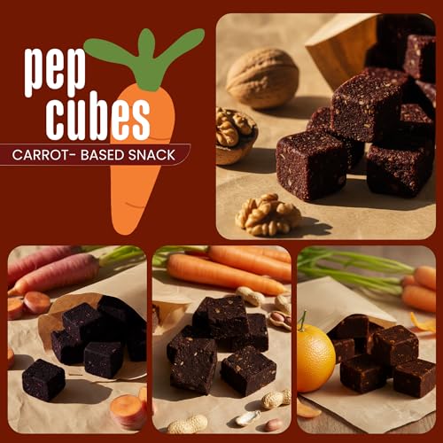Image of PEPCUBES Carrot Snack Bites Variety Pack (8 Pack, 2 Packs Per Flavor), Walnut, Peanut, Orange & Vegan from Purple Carrot, Soft Chewy, Real Ingredients, Naturally Sweetened, High Fiber, Steady Energy, Gluten Free, Dairy Free, Low Calorie, Plant Based, Gut-Friendly | 8 ct, 1.06 oz each