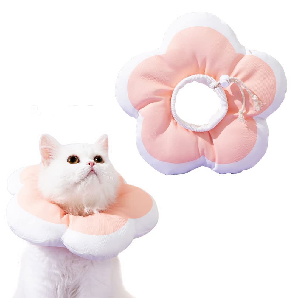 NeoStyle Adjustable Cat Cone Recovery Collar, Dog Cone Alternative After Elizabeth Collar Surgery to Stop Licking Soft Dog Cone, Soft Side Collar for Cats and Dogs (pink flower-waterproof)