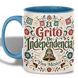 El Grito De Independencia Folk Art Ceramic Mug, Viva Mexico Coffee Mug, Patriotic Heritage Drinkware for Daily Use, Bell Papel Picado Cup for Latino Latina Family Kitchen Decor