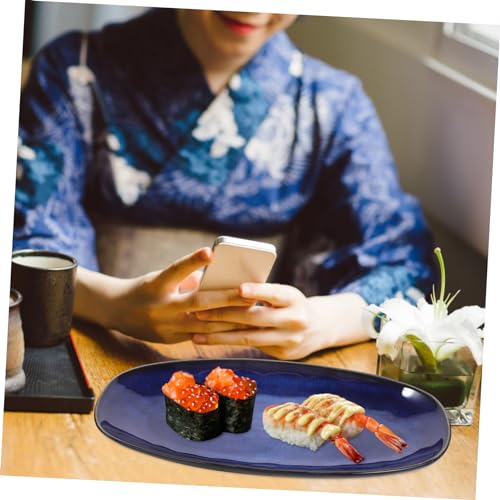 Plato de cerámica para sushi pequeño azul miniatura 6
