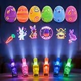 KUWUNG LED Fingerlampe, 12 Ostereier & 12 Fingerlichter für Kinders, Ostergeschenke Kinder mit Osterprojektion für Osterkörbe Ostereiersuche Kinder Mini Leuchtendes Spielzeug Geburtstag Gastgeschenke