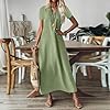 Linen Dress Women Short Sleeve V Neck Boho Maxi Dr... #2