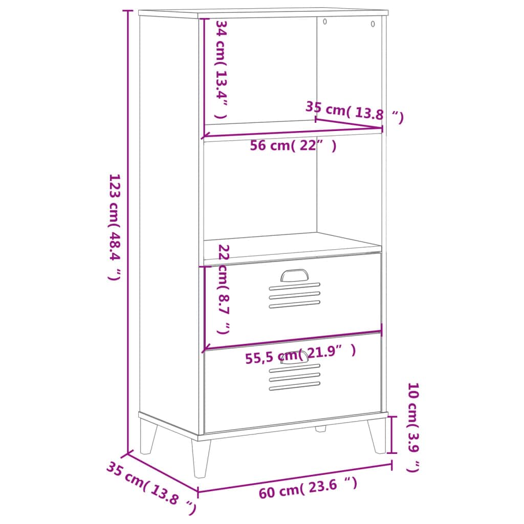Szafka na książki VIKEN antracytowa, 60 x 35 x 123 cm, materiał drewnopochodny z 2 szufladami, otwartymi półkami i praktycznymi uchwytami do salonu, gabinetu lub korytarza, miejsce do