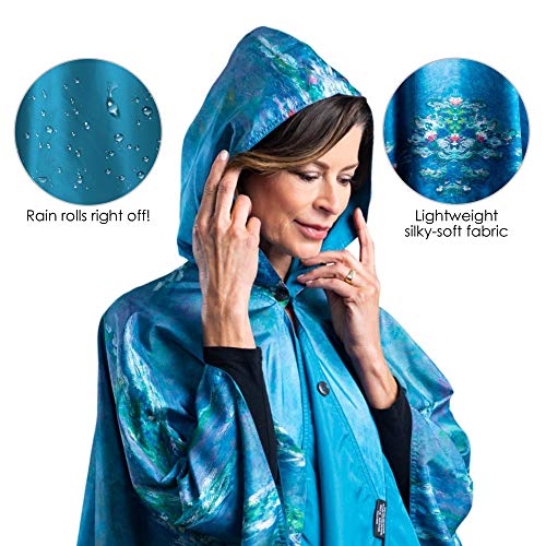 RainCaper Monet Water Lilies Womens Rain Cape Poncho with Hood Reversible3