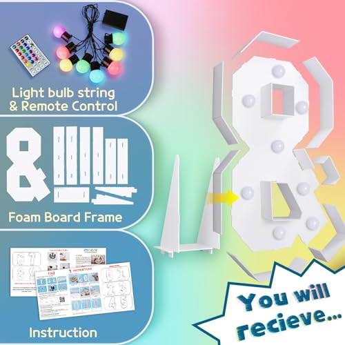 Image of Imprsv Colorful 3FT Marquee Letters &, 18 Colors Large Light up Letters | RGB with Remote, Birthday Party Decorations Anniversary Wedding Decorations Assembly Required 22 Pcs Accessory Set
