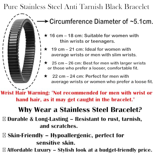 Image of VAMA Silver Black Stainless Steel Stretchable Elastic Bracelets Casual Formal Silver Stretch Link Wristband Hand Bracelet for Men Boy's
