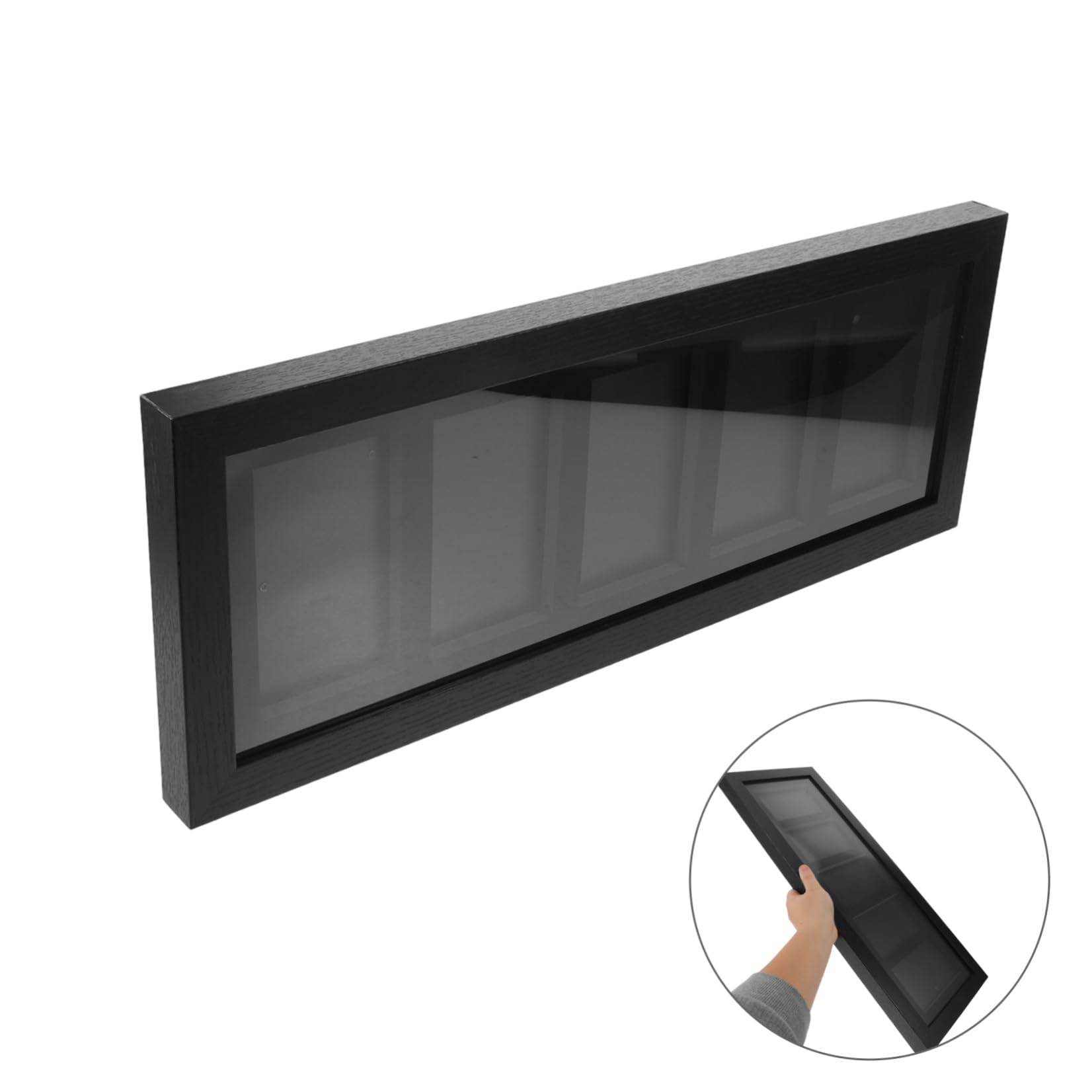 Trading Card Display Holder con 5 Scomparti, Struttura a Rilascio Rapido, Fibra di Legno Nero, per Esposizione di Sports Cards