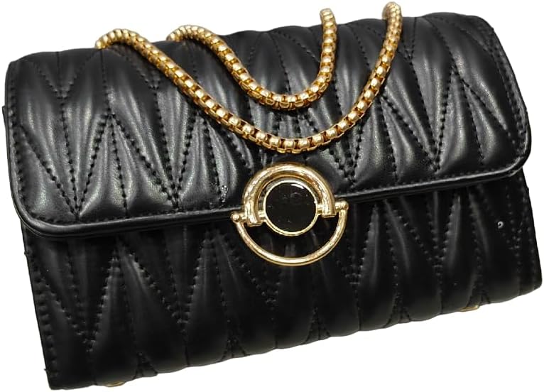 Tuch Of Class Satchel Bag | Ladies Purse Handbag - V QUILT BLACK LOCK SLING Black - 5.5-8 Inches