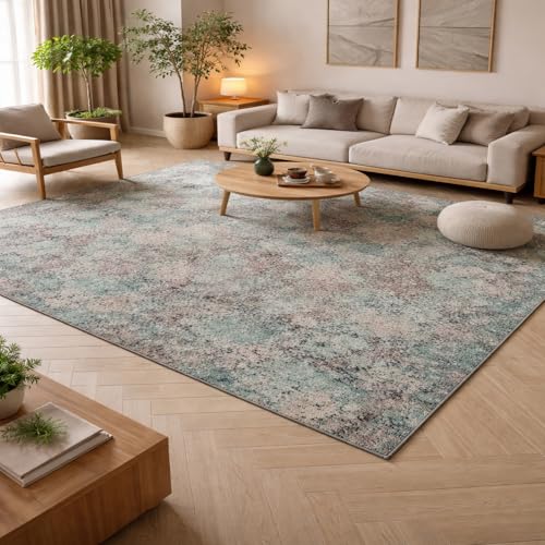 Tapis carré abstrait vert gris brun 150x150 cm pour salon - 2
