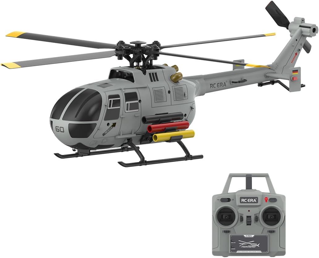 Helixsun C186S BO105 1/48 Scale 2.4G 6CH Intelligent RC Helicopter Model with Barometric Altitude Hold, Optical Flow Positioning, One-Key TOL Missile Mounting Rack (RTF/Grey)