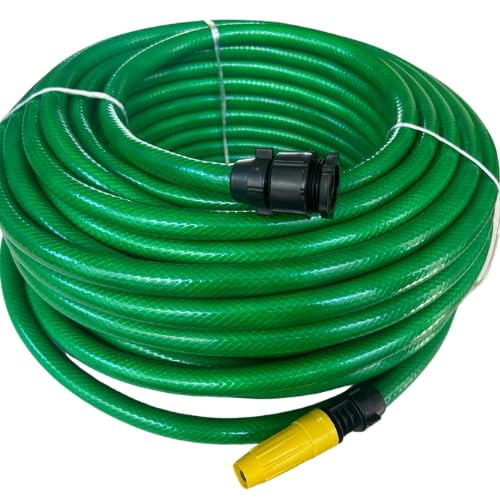 Mangueira de Jardim Flexível Verde, 10 Metros, PVC Reforçado com Fio de Poliéster, Alta Pressão, com Esguicho Regulável e Adaptador