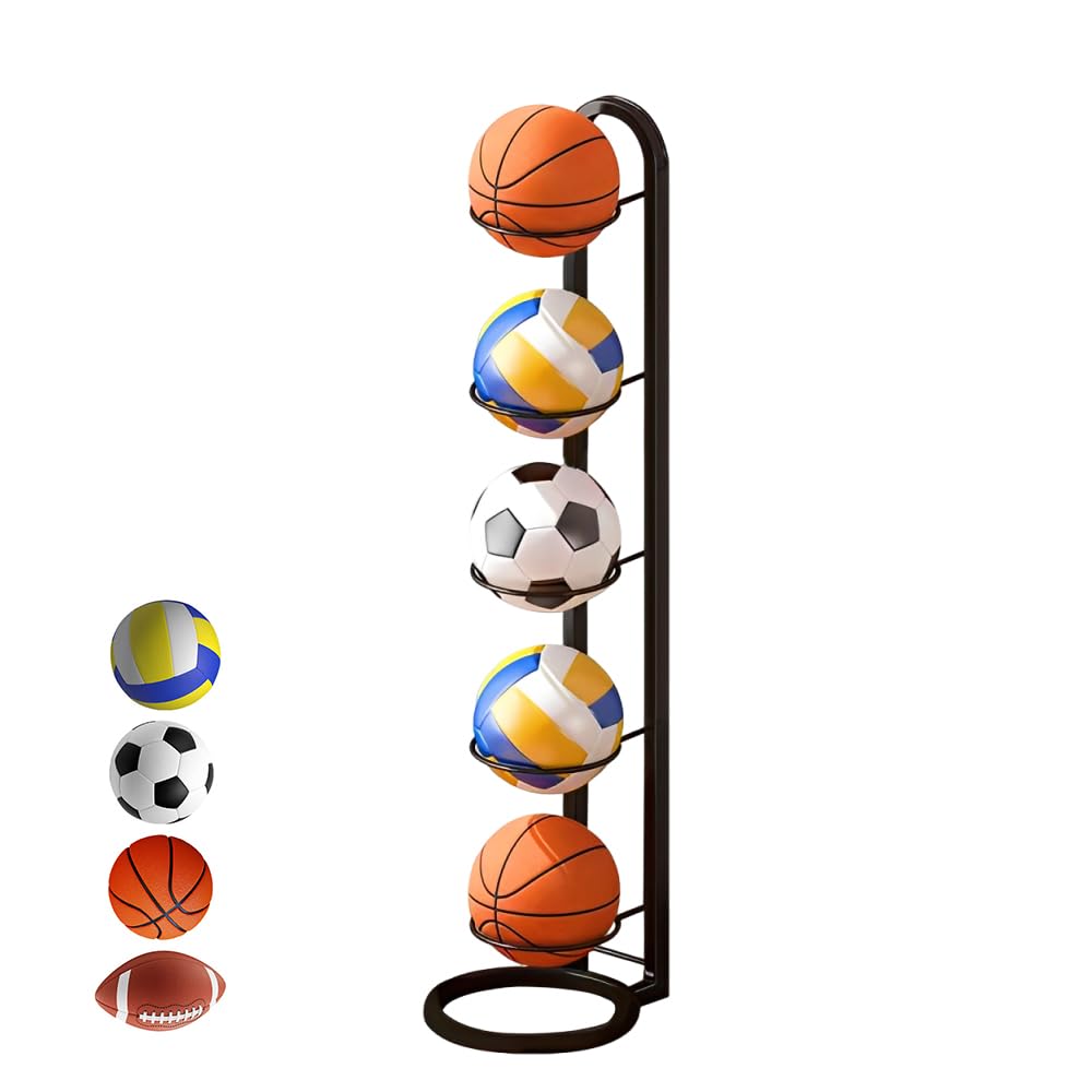 Estante de Almacenamiento de Pelotas 5 Niveles Soporte Vertical para Balón de Fútbol Baloncesto