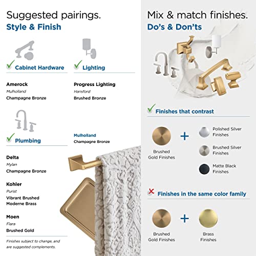 Image of Amerock Mulholland 8-13 /16 inch Champagne Bronze Pivoting Toilet Paper Holder | Decorative bathroom hardware in durable Zinc construction; mounting hardware included for easy installation