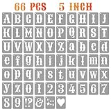 ASMPIO 5 Inch Alphabet Letter Stencils Kits, 66 Pcs Drawing Templates for Painting on Wood, Wall, Fabric, Reusable Letter Symbol Number Plastic Craft Stencils