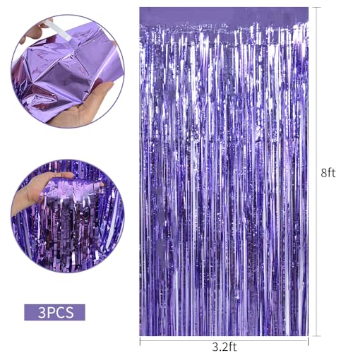 Image of TONIFUL 3Pcs Light Purple Door Streamers Purple Photo Booth Backdrop Metallic Streamers Foil Fringe Curtains for Birthday,Christmas,New Year,Bachelorette,Grad Party Streamers Decor(9.9ft x 6.6ft)