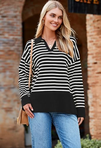 Pink Queen Sweater Sets for Women 2 Piece Long Sleeve Collar V Neck Sweatsuit Knitted Stripe Pajamas4