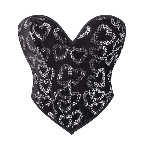 Camiseta de tirantes negra con lentejuelas y top corsé bandeau de fiesta para mujer