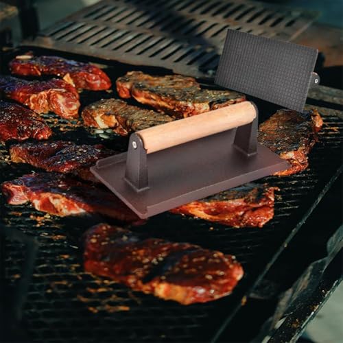 Fleischpresse, Burgerpresse, Steakgewicht Holzgriff Speckgrill, Hamburgerpresse, Pro für Grills, Grillplatten und Flattops Burger Grillgewicht mit Holzgriff