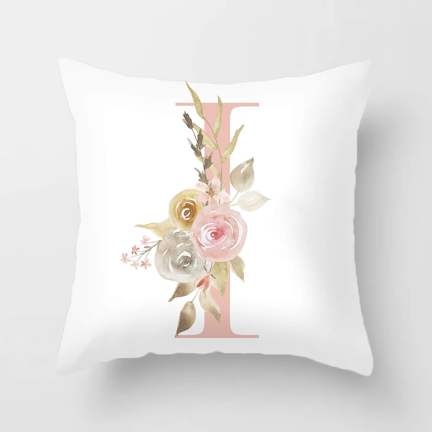 YeeJu Alphabet I Decorative Throw Pillow Covers English Letters Floral Pillow Covers White Velvet Soft Square Initial Cushion Covers Outdoor Sofa