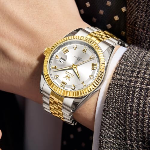 Image of OLEVS Classic Mens Watch Diamond Analog Luxury Watches Stainless Steel Waterproof Date Two Tone Luminous Watch for Men