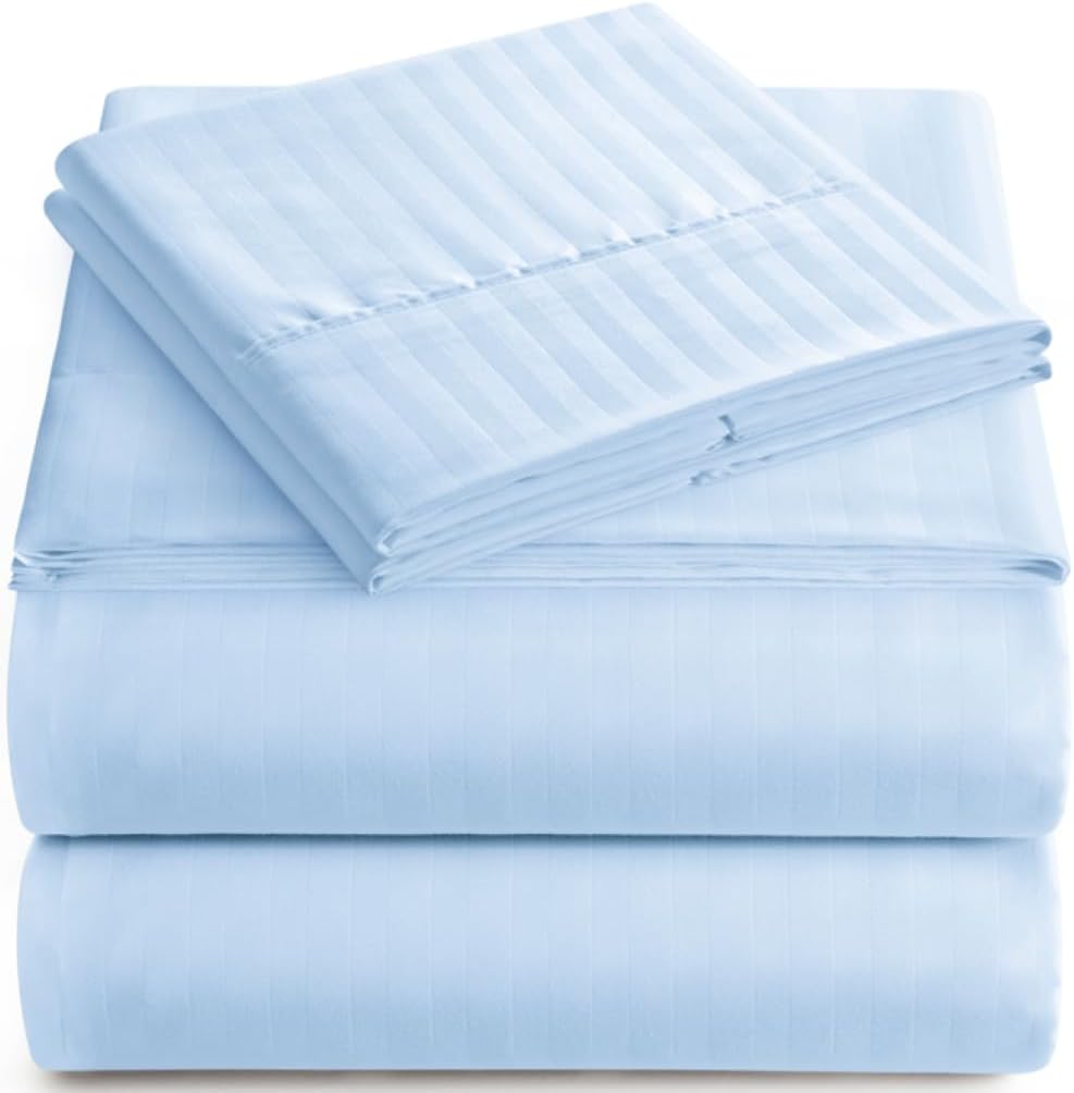 Queen Sheet Set - 4-Piece Striped Queen Size Bed Sheets - Soft & Cooling Deep Pocket Queen Bed Sheet Set - Wrinkle-Free Microfiber Bedding with 1 Fitted Sheet, 1 Flat Sheet, 2 Pillowcases