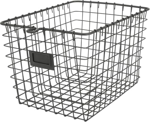 Spectrum Small Wire Basket with Label Plate Industrial Gray Square Wire Storage Basket for Kitchen...
