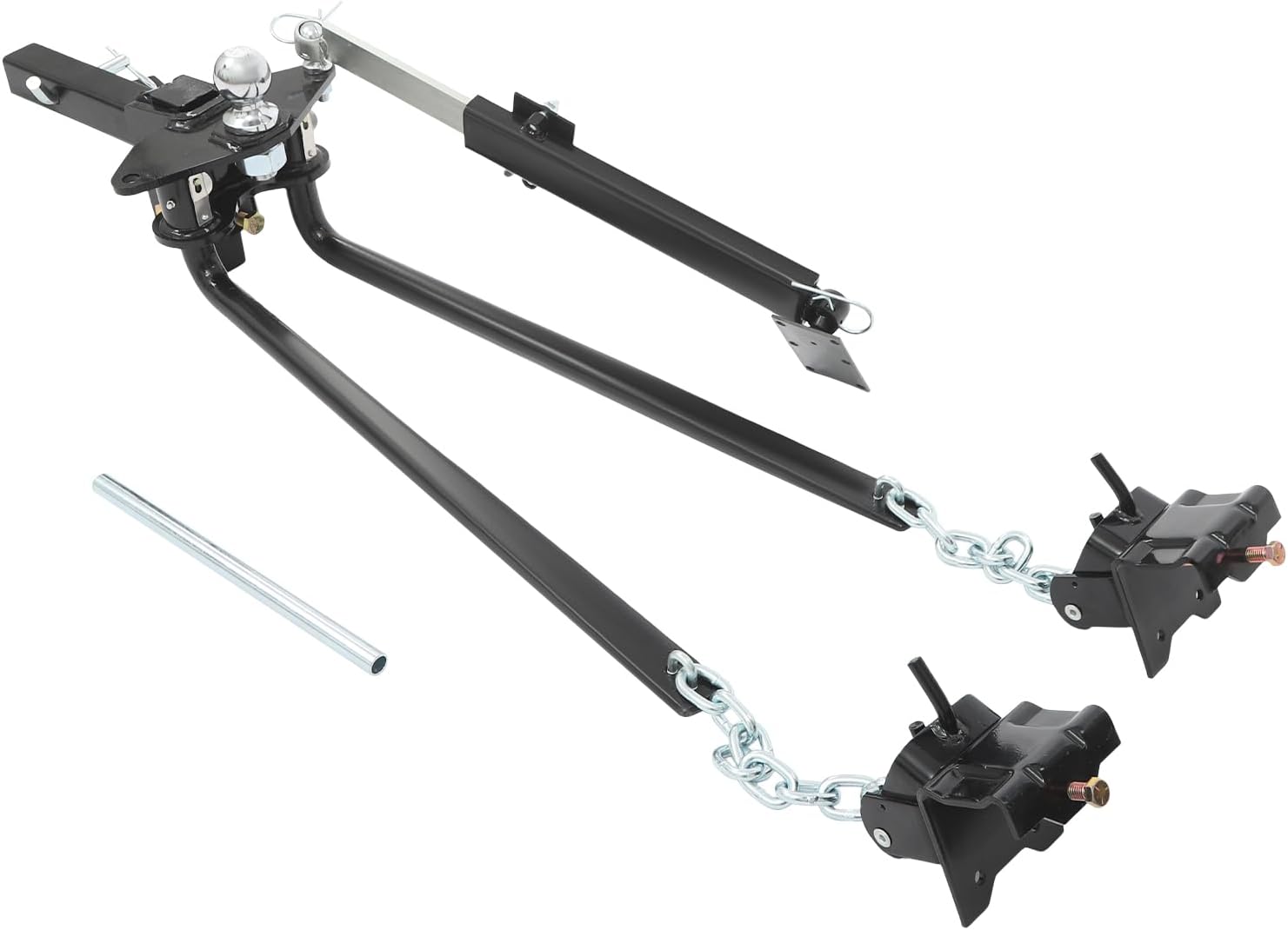 Weight Distribution Hitch, #45 Steel Load Leveling Hitch with Chain Connection & Adjustable Design - 1,000lbs Capacity, Fits Up to 7 Inch Trailer Frames, Black