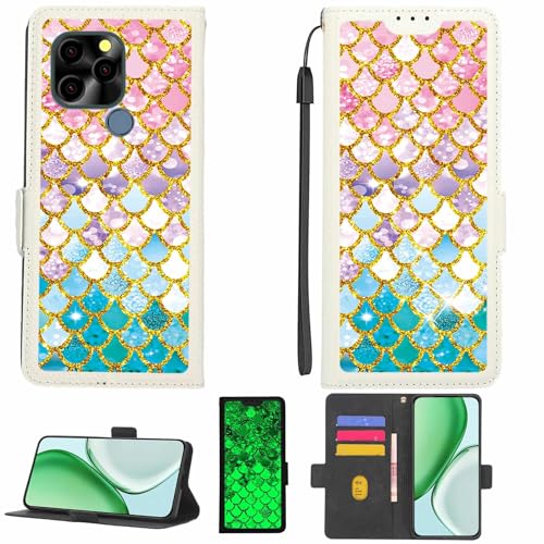 Kinetijy Case Compatible for Mobicel RX17 Phone Case Flip Cover [with Tempered Glass Screen Protector][RFID Blocking][Gold Glitter+Luminous] LPT-YL